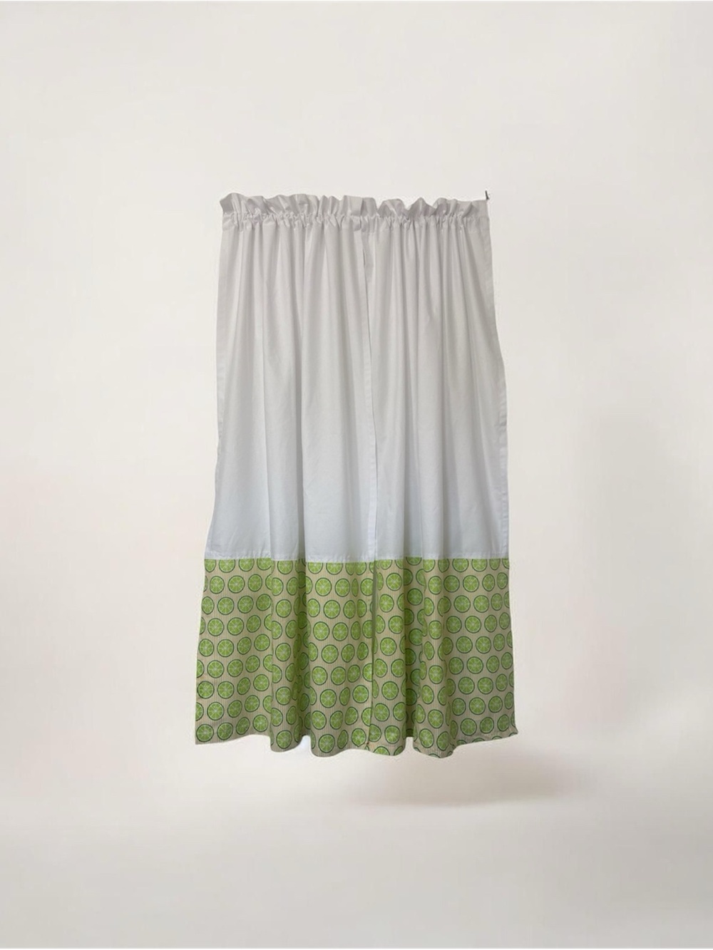 White Curtains with Green Printed Border Panel